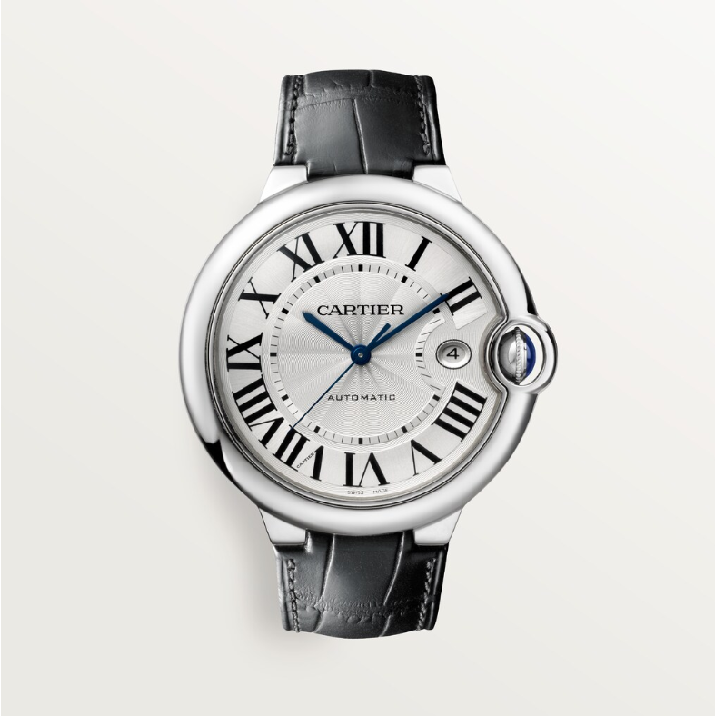 Cartier Ballon Bleu 42mm Silver Dial, Black Leather Strap (WSBB0026)